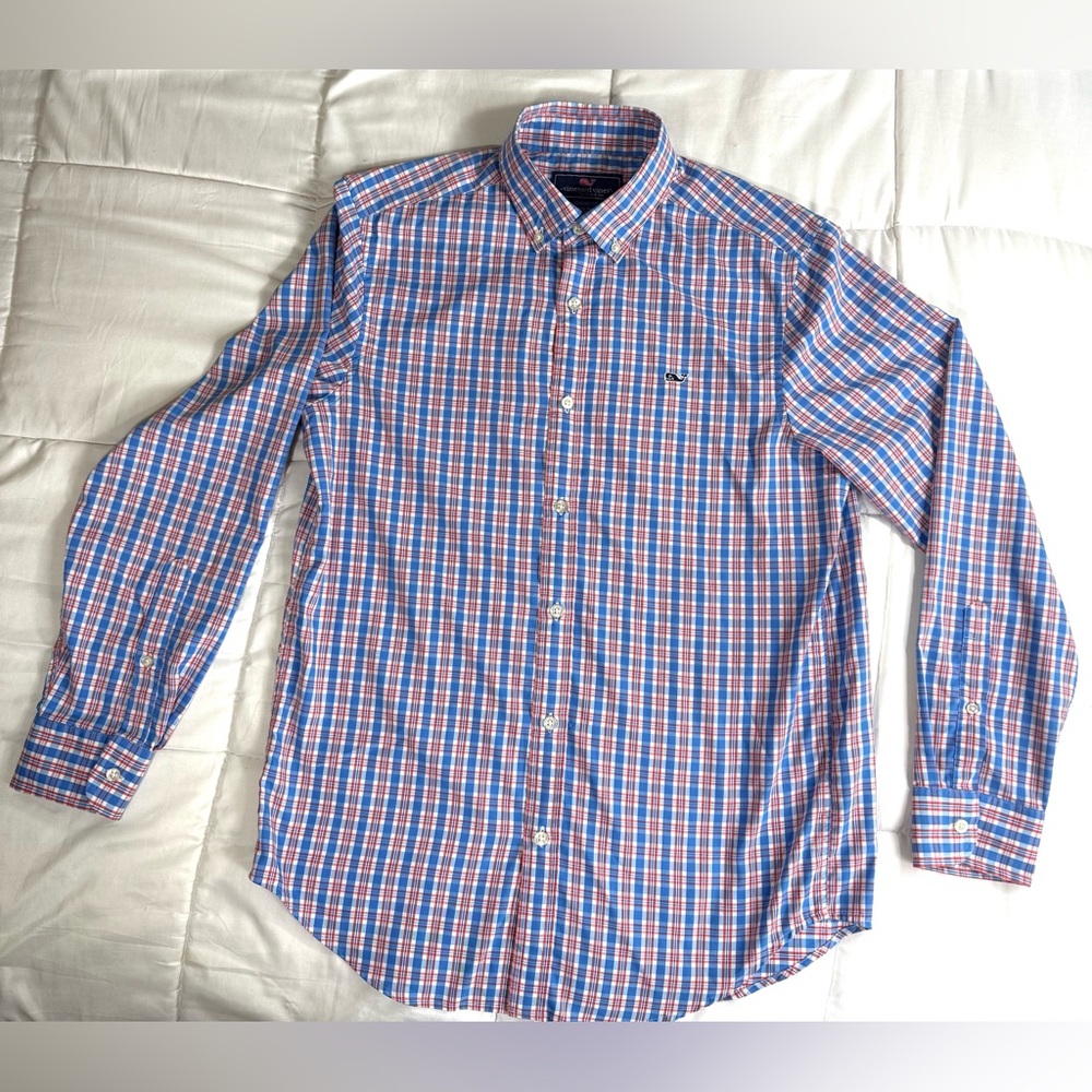 Vineyard Vines Whale Shirt | Medium Long-Sleeve Plaid Button-Down
